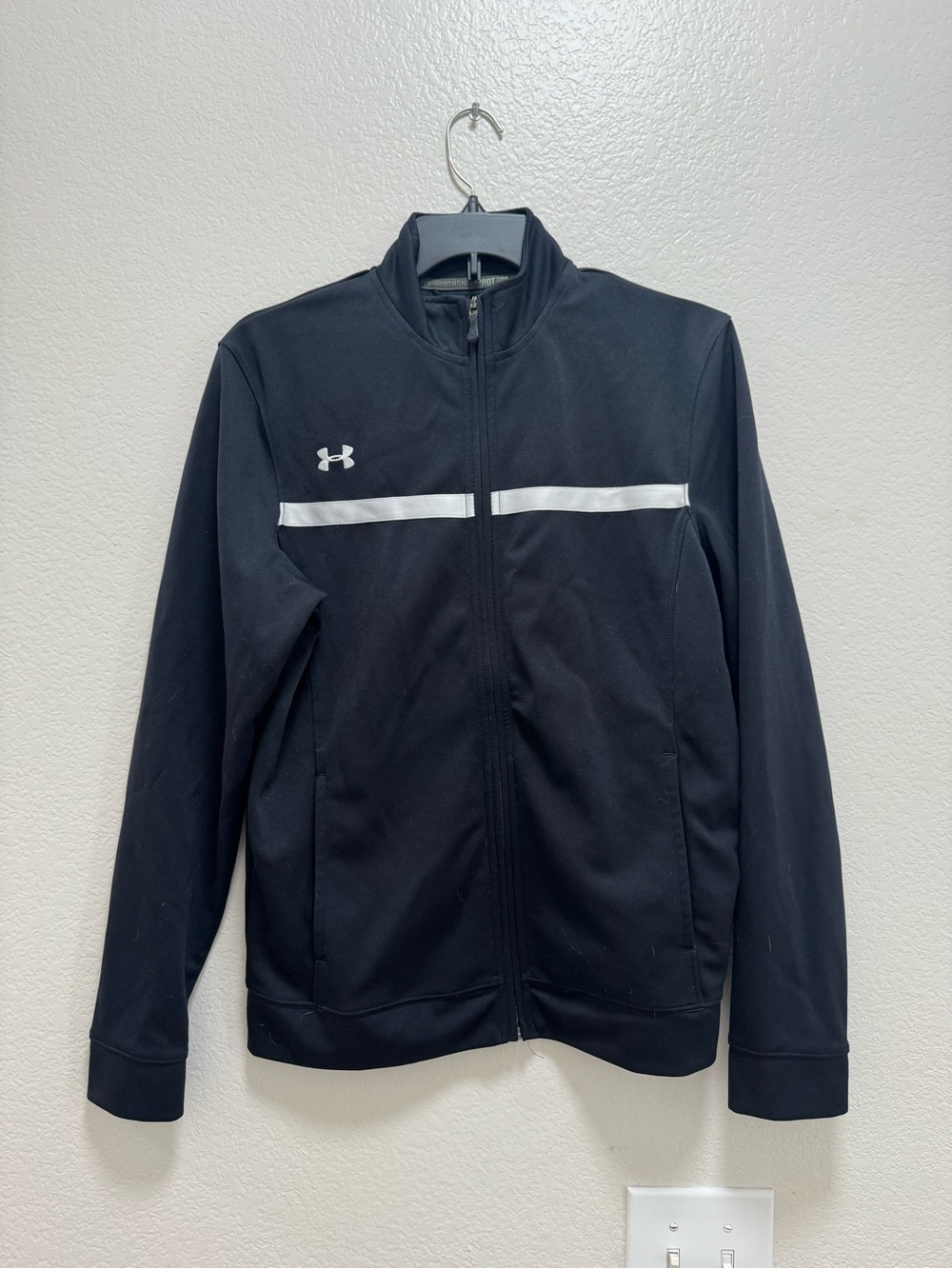 Under Armour Black Track Jacket with White Chest Stripe